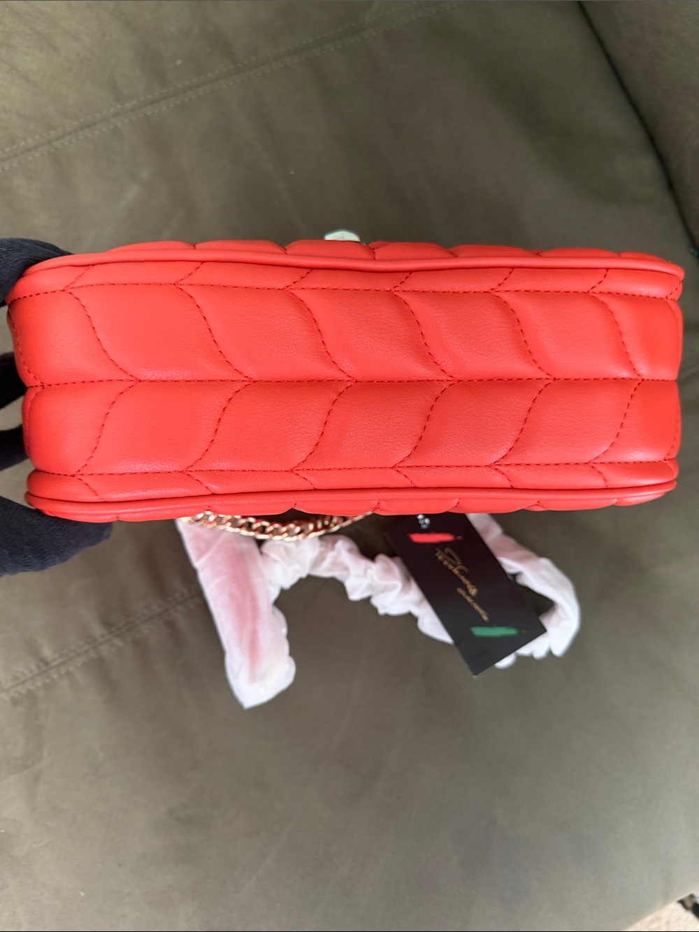 Authentic Italian Quilted Leather Handbag - Arancio Red Orange 🇮🇹 - Picture 5 of 9